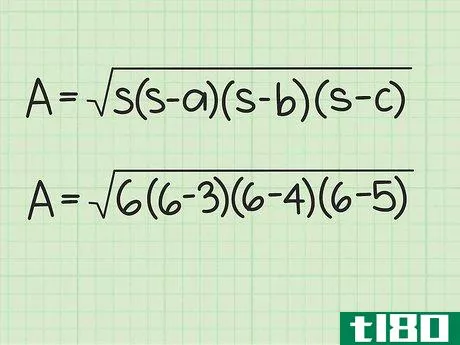 {\text{Area}}={\sqrt {6(6-3)(6-4)(6-5)}}