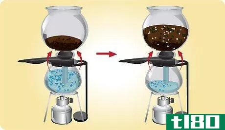 Image titled Wait for the water to rise into the funnel, until the funnel stem is clear of the water in the base of the coffee pot Step 17