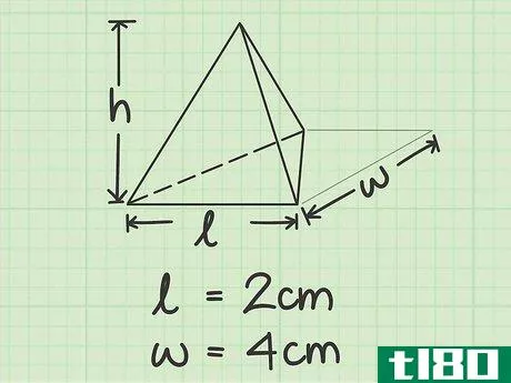 l={\text{width of pyramid base}}={\text{base of triangle, or}}\,b=2\,{\text{cm}}