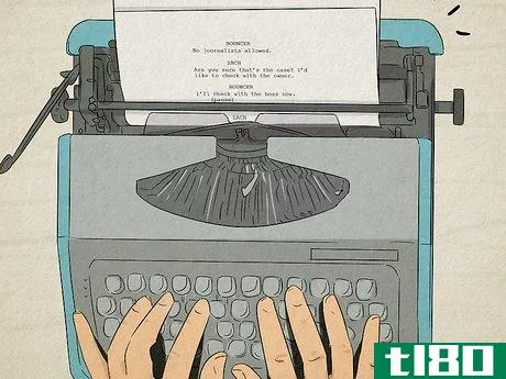 Image titled Person typing a script on a typewriter.