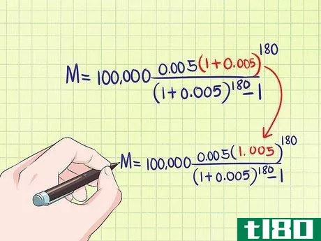 M=\$100,000{\frac {0.005(1.005)^{{180}}}{(1.005)^{{180}}-1}}