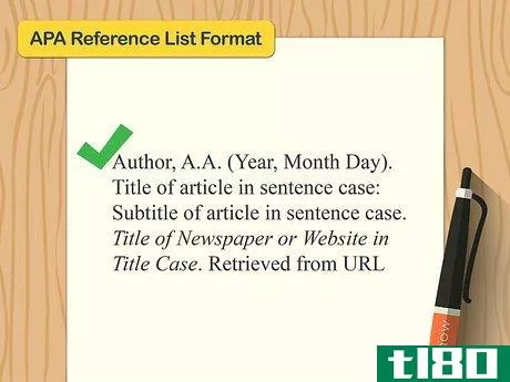 Image titled APA Reference List Format template written, beginning with the last name of the author.