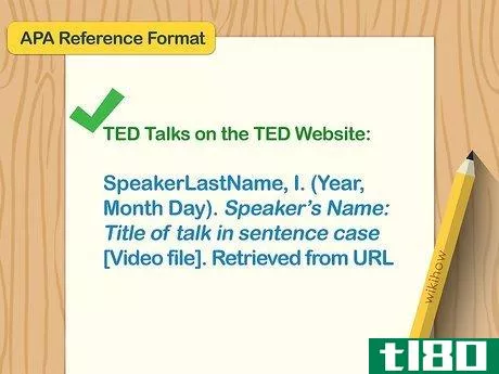 Image titled Paper with the APA Reference Format of a TED Talk written on it.