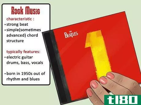 Image titled List outlining the characteristics and typical features of rock music next to a Beatles album.