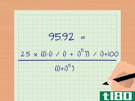 95.92=2.5*((1-(1/(1+i)^{5}))/i)+100/((1+i)^{5})
