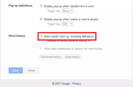 Image titled Google Dictionary Extension; history.png