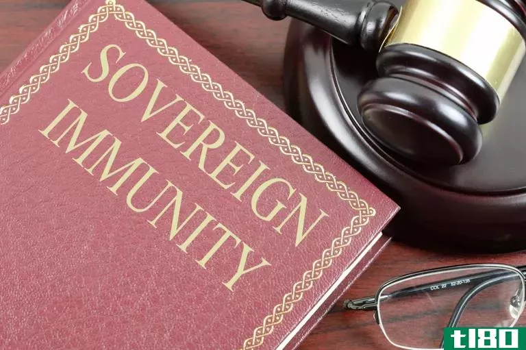 A picture of a book with sovereign immunity written on the front cover together with a gavel and block and a pair of glasses.