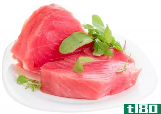 Yellowfin tuna has red or pink flesh.