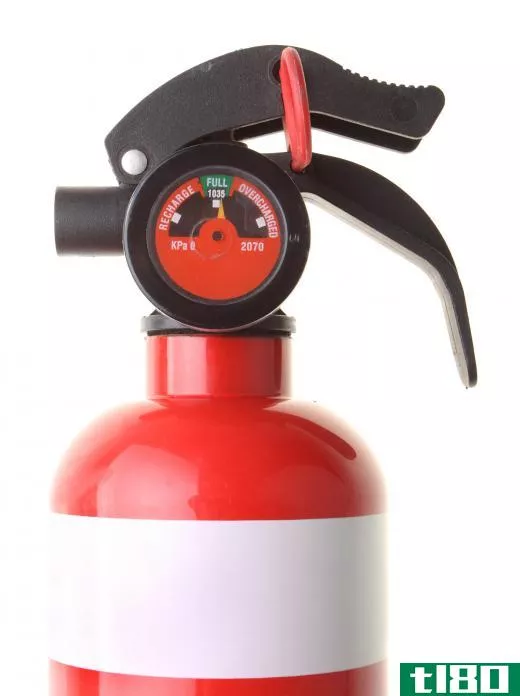 Metal items, such as an old fire extinguisher, are recyclable.
