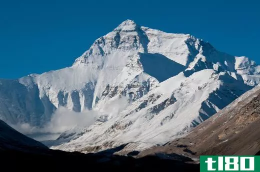 Mountains, such as Mt. Everest, are created when tectonic plates push against each other.