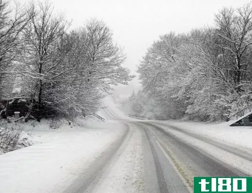 A slick, snowy road after a snowstorm.