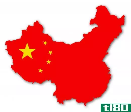 An illustration of China with the Chinese flag superimposed on it.
