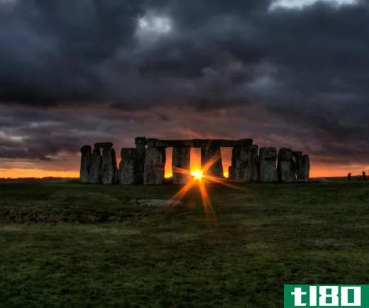 The orientation of Stonehenge, a megalithic site in Great Britain, aligns with the sun during the solstices and equinoxes.