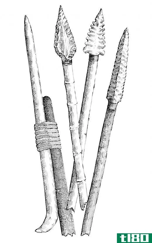 Prehistoric tools included spears with stone heads that were chipped to gain a sharper edge.