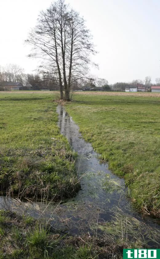 Ditches may be dug to hold excess water on a piece of land.
