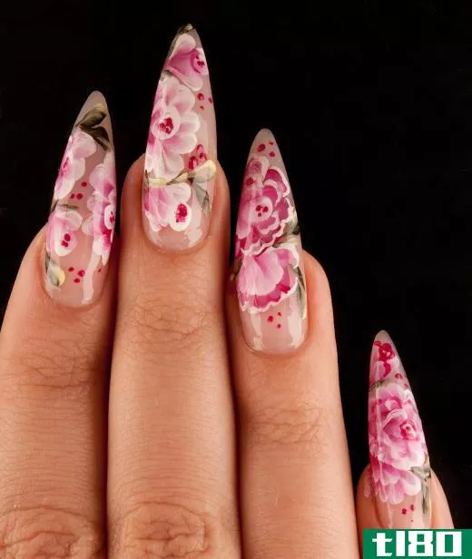 A manicure done with artificial nails.
