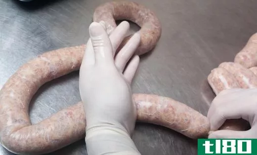 Some sausages are hand-stuffed by trained butchers.
