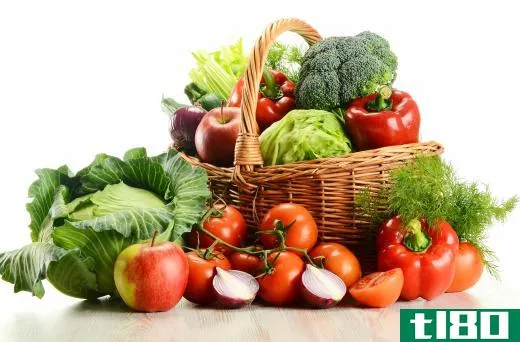 Fruit and vegetables, which make up a large part of a vegan diet.