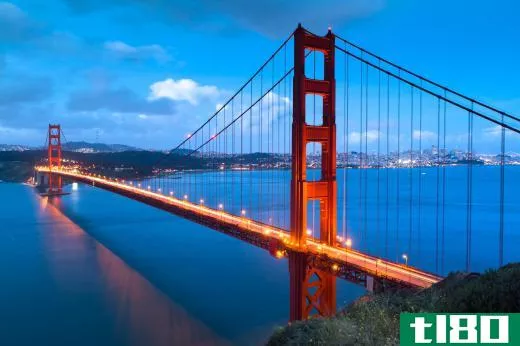 San Francisco contains many popular sights, including the Golden Gate Bridge.