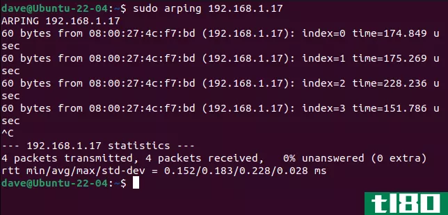如何在linux上使用arping命令