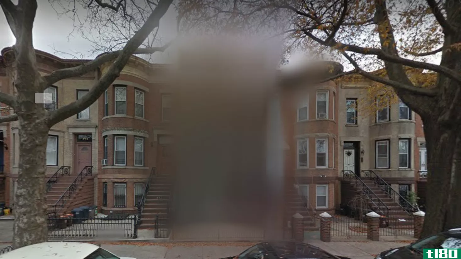 A screenshot of Street View in Google Maps with a house blurred from view