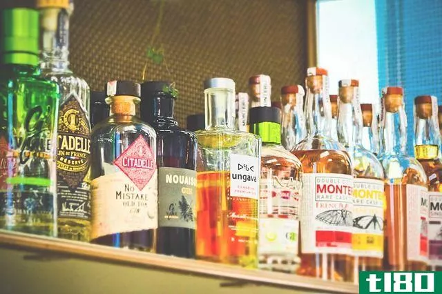 liquor bottles on a shelf