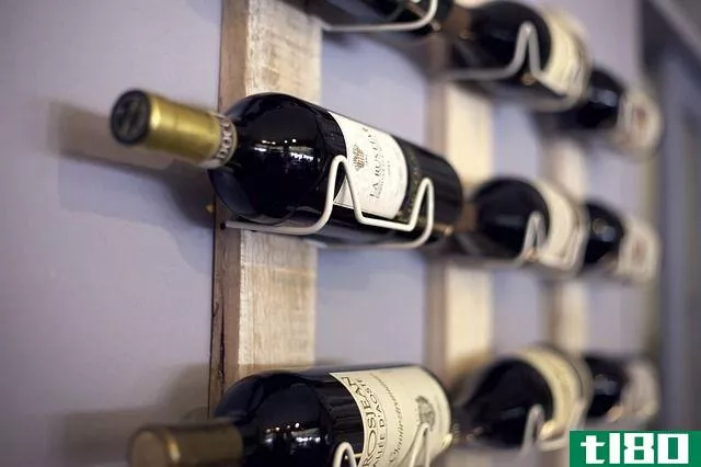 wine bottles on a wine rack