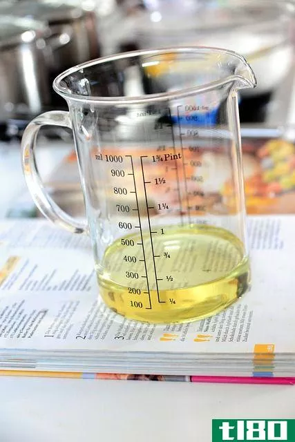 yellow liquid in glass measuring cup