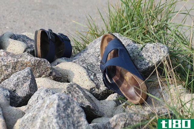Birkenstock sandals on a rock