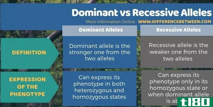 占主导地位(dominant)和隐性等位基因(recessive alleles)的区别
