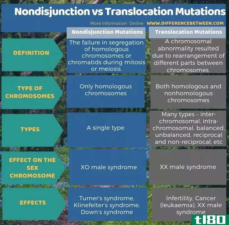 不分离(nondisjunction)和易位突变(translocation mutati***)的区别