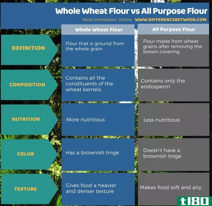 全麦面粉(whole wheat flour)和万能面粉(all purpose flour)的区别