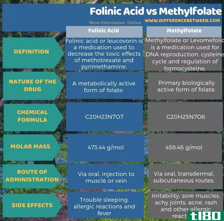 叶酸(folinic acid)和叶酸甲酯(methylfolate)的区别