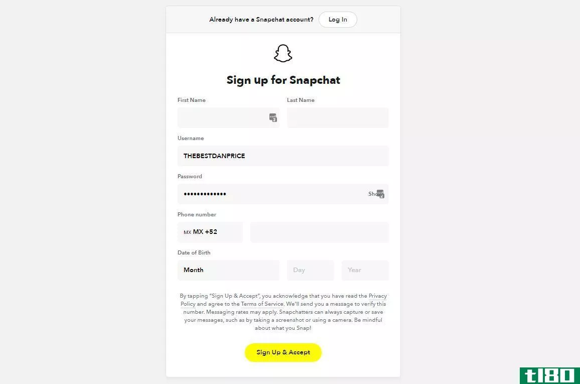 snapchat sign up