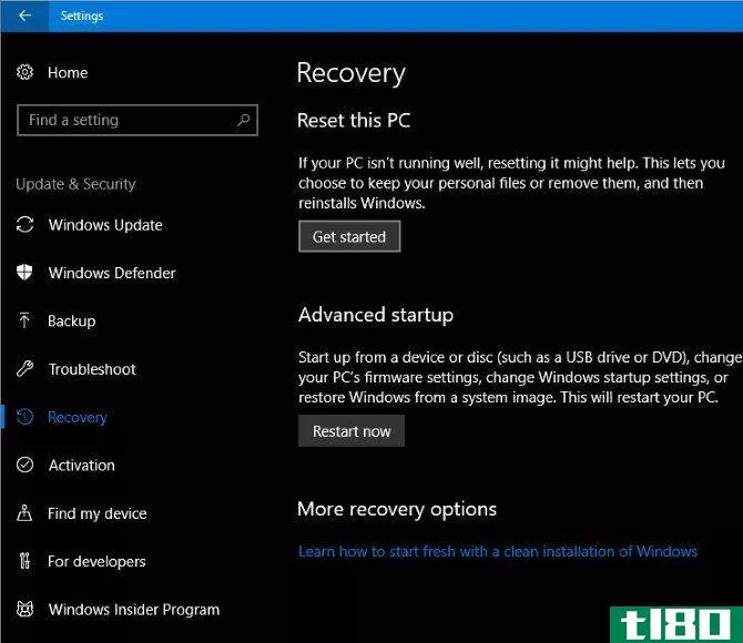 Recover Windows 10 by using Reset this PC