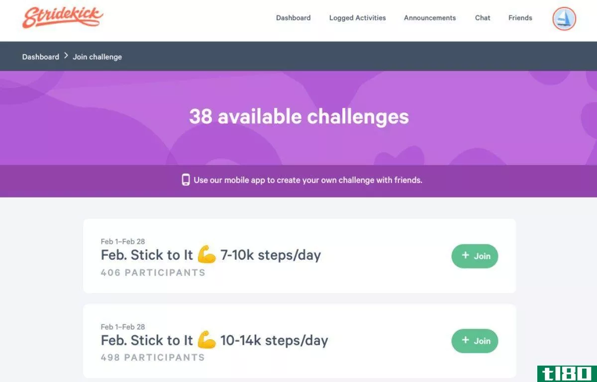 Stridekick is a social walking app to participate in community and private step count challenges