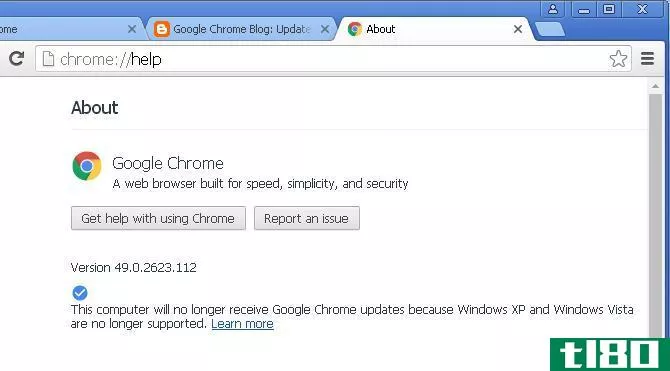 Google chrome on Windows XP
