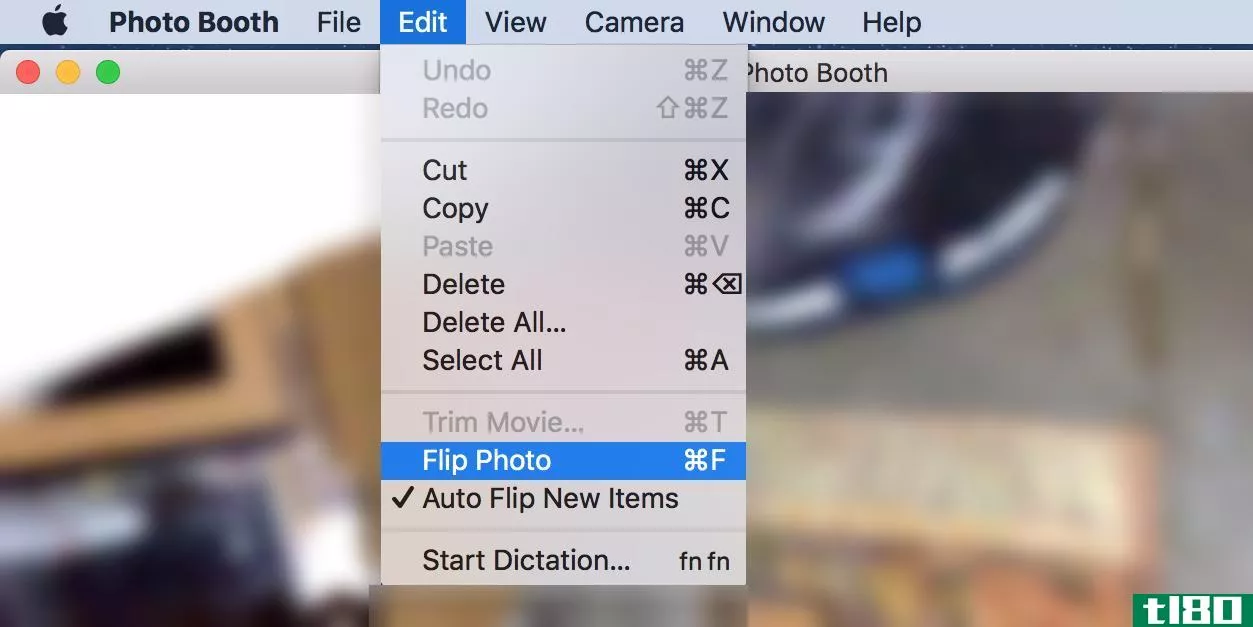 Flip Photo option in Photo Booth menu on a Mac.