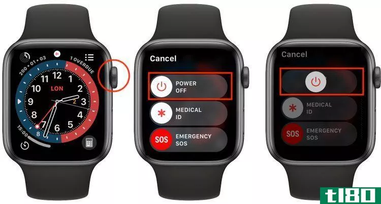 Screenshots showing how to restart your Apple Watch.