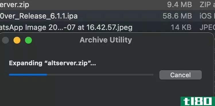 Screenshot of AltStore being unzipped