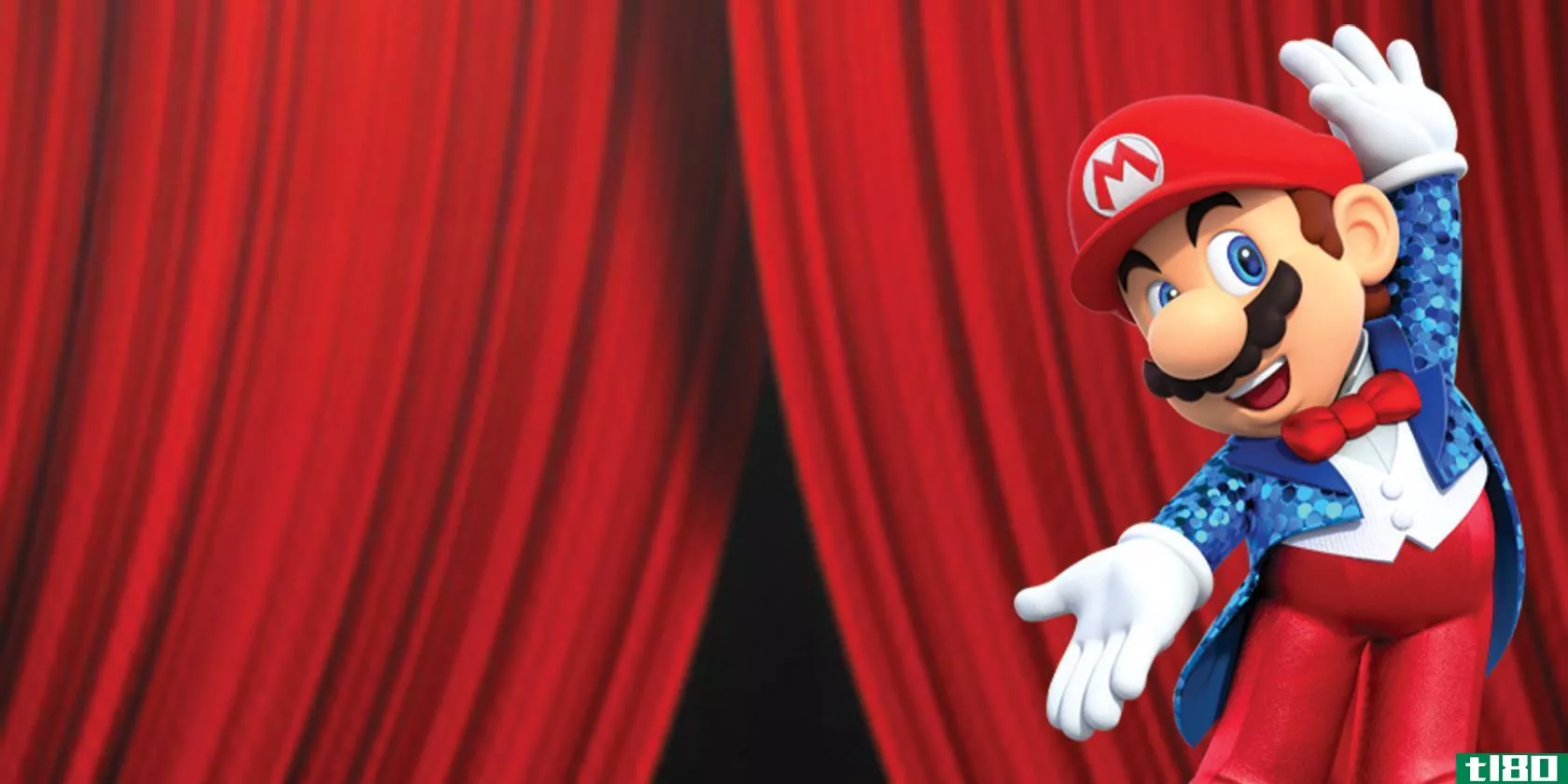 mario with red curtains