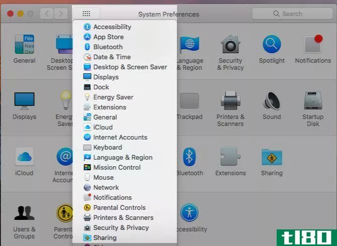 Mac System Preferences via show all menu