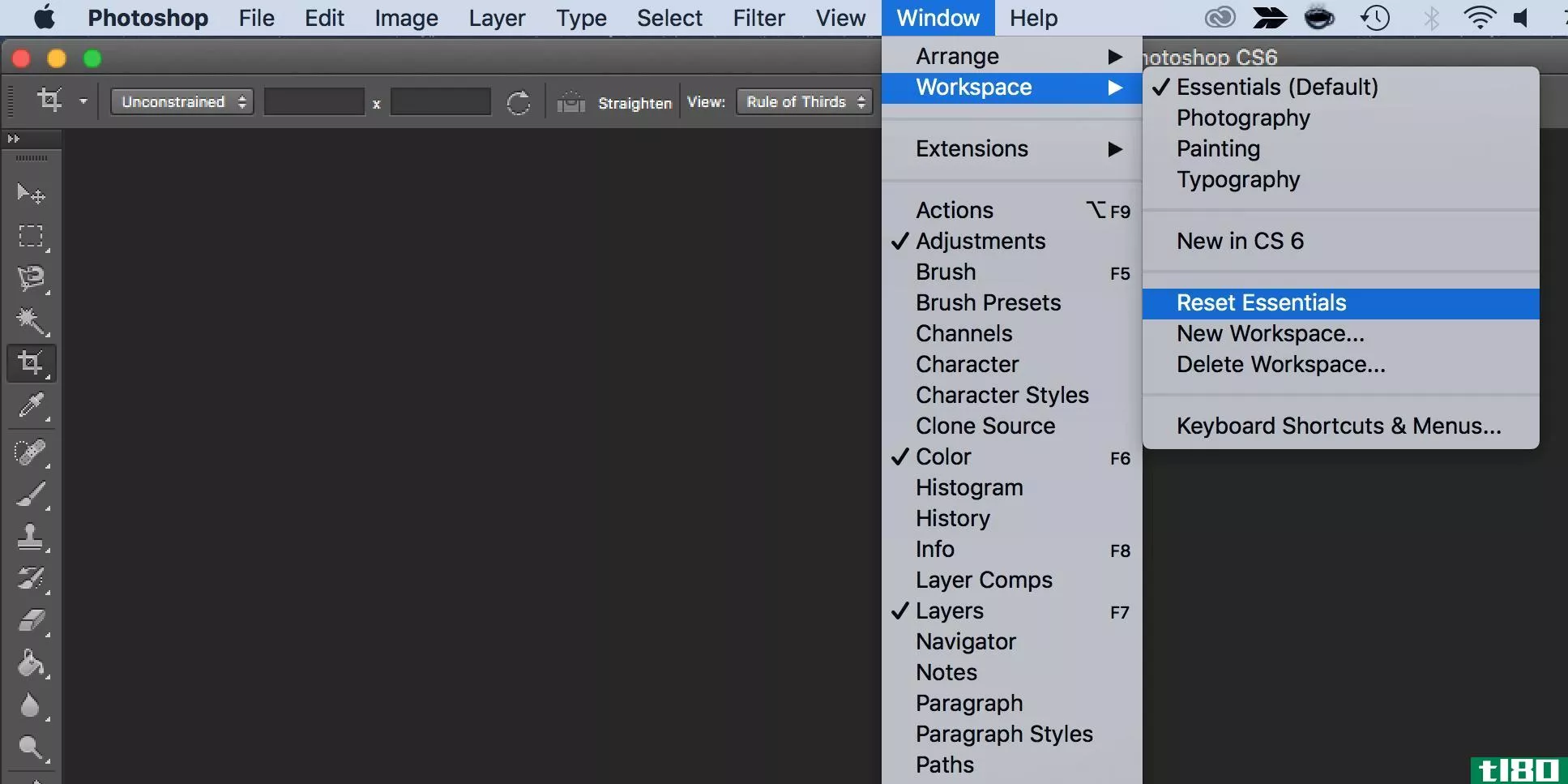 reset a workspace in photoshop