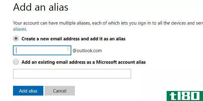 add an alias - microsoft account email