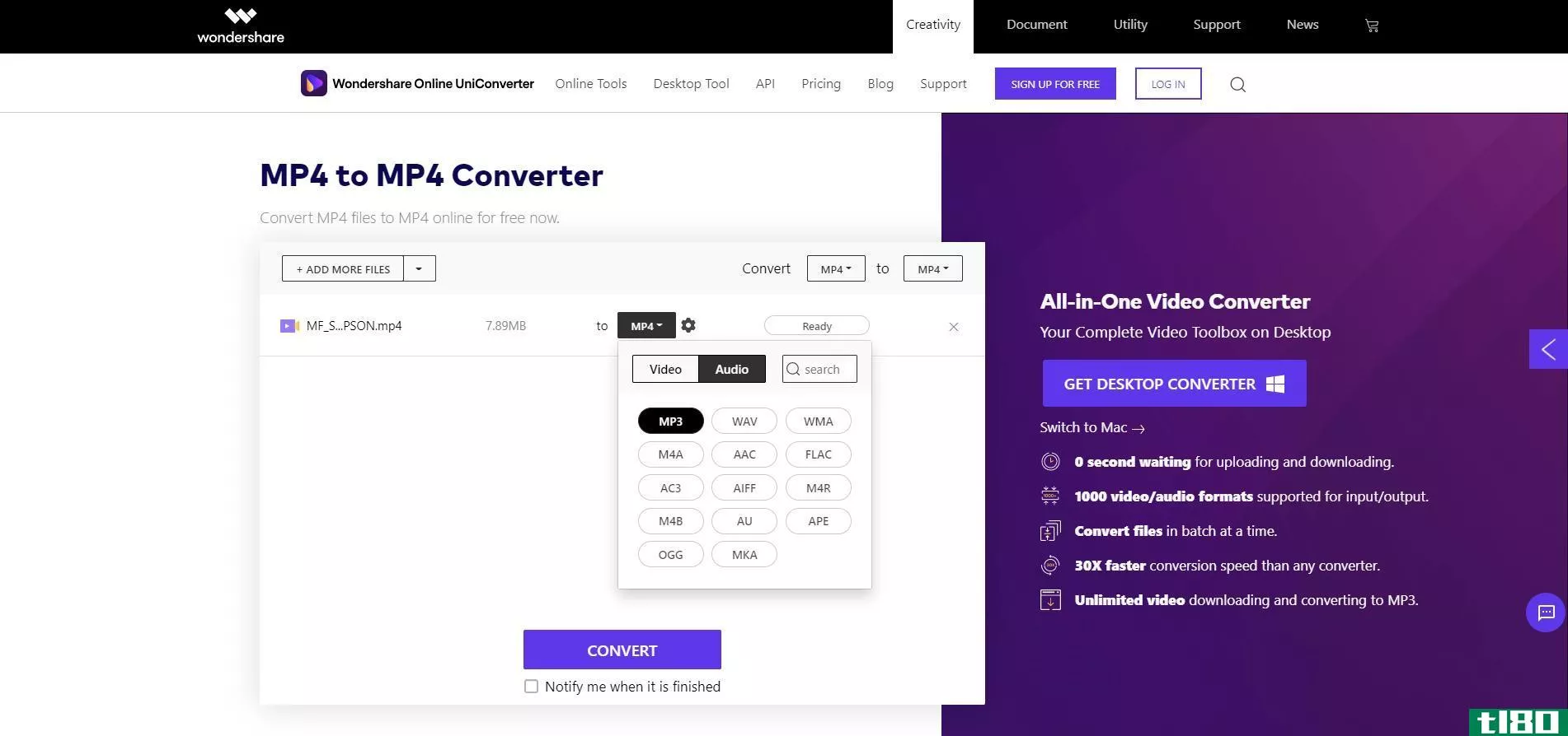 Wondershare Online UniConverter Screenshot