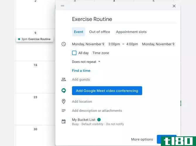 Add Quick Event Workout-Google Calendar Online