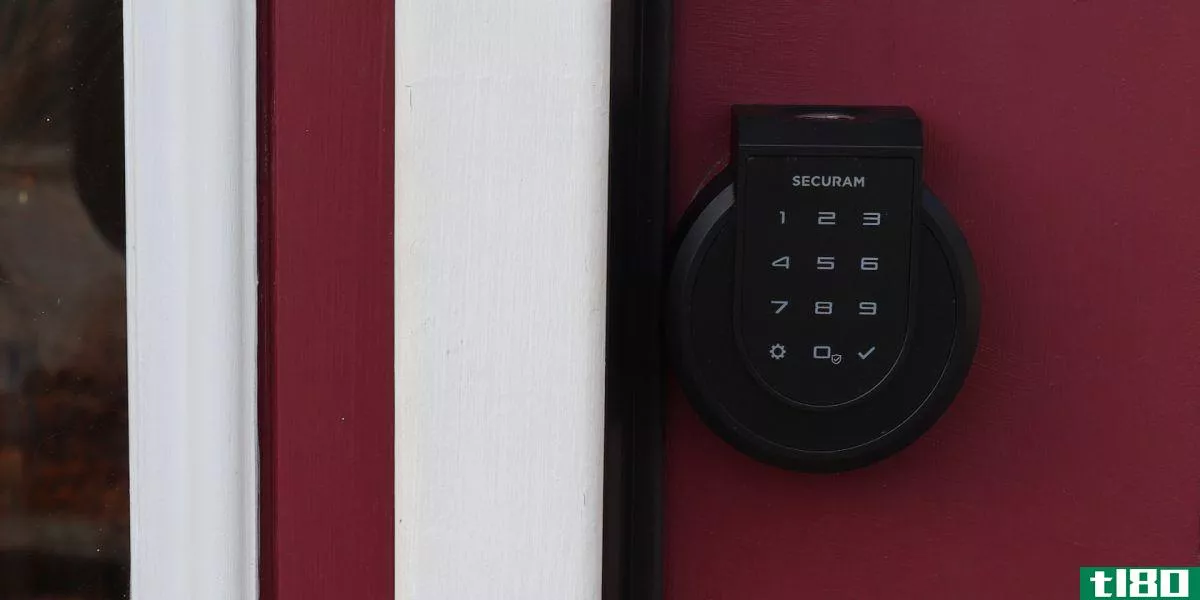 Securam Smart Lock Installed On Red Door