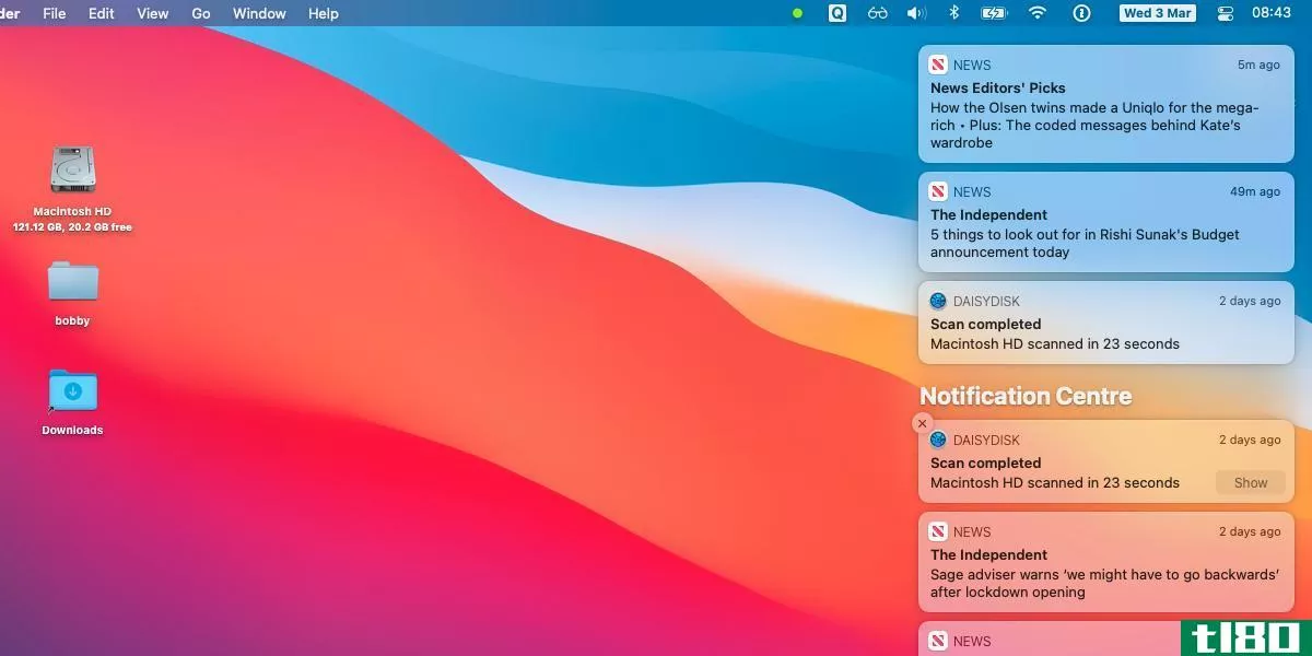 A screenshot of macOS showing Notification Center.