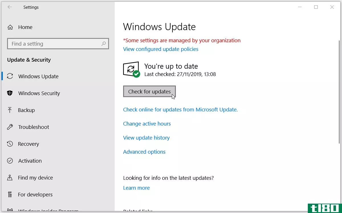 Checking for Windows 10 Updates