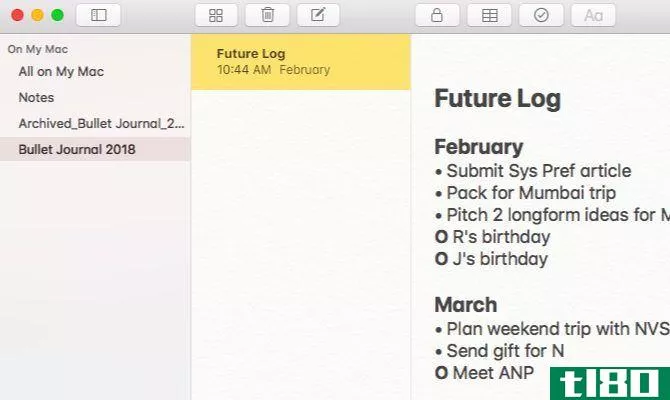 Apple Notes for a bullet journal on Mac